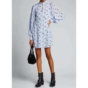 Ganni Georgette Blue Long Sleeve Keyhole Dress Size 8